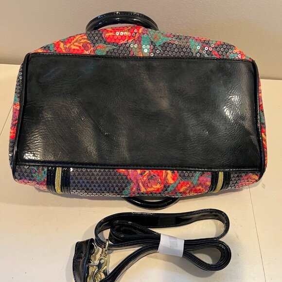 Like New Betsey Johnson Black Floral Sequin Satchel/Crossbody Bag - Picture 11 of 14
